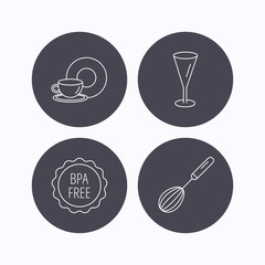 Food and drink, glass and whisk icons.