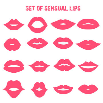 Set of sensual lips. Flat style. Vector illustration.