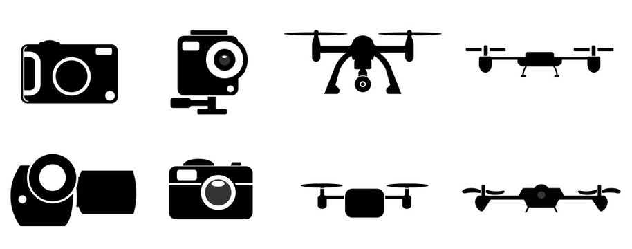 Appareil photos et drone en 8 icônes
