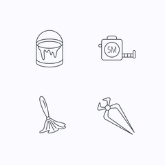 Fototapeta premium Tape measure, bucket of paint and paint brush icons.