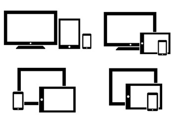 &Eacute;crans de t&eacute;l&eacute;, tablette et t&eacute;l&eacute;phone en 4 ic&ocirc;nes