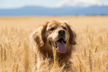 Papier Peint photo Lavable Chien Golden Retriever Dog in wheat field