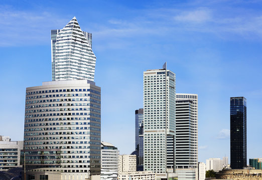 Fototapeta City business district at sunny day