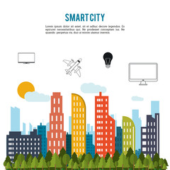 Technology and Internet concept represented by smart city and  icon set. Isolated and flat illustration.
