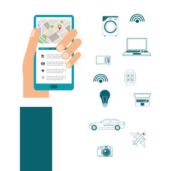 Technology and Internet concept represented by smart city and smartphone icon. Colorfull and flat illustration.