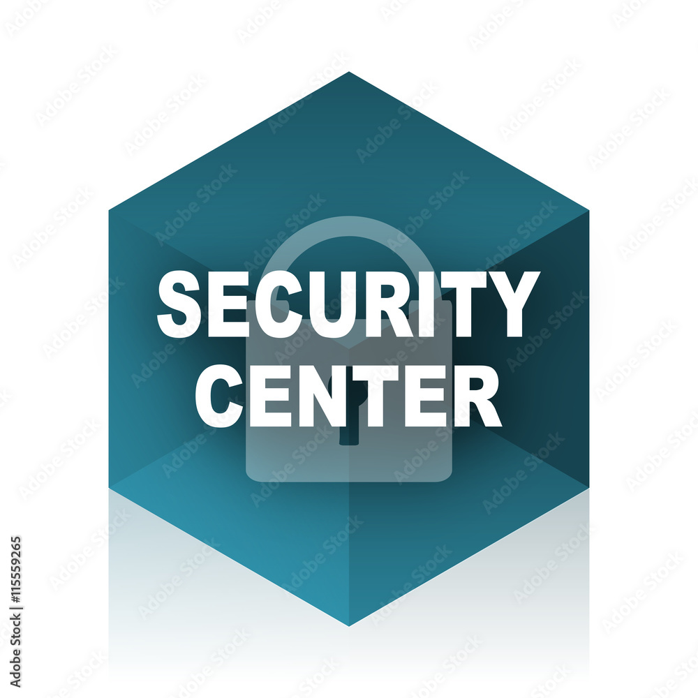 Poster security center blue cube icon, modern design web element