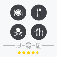 Plate dish with forks and knifes icon. Chief hat
