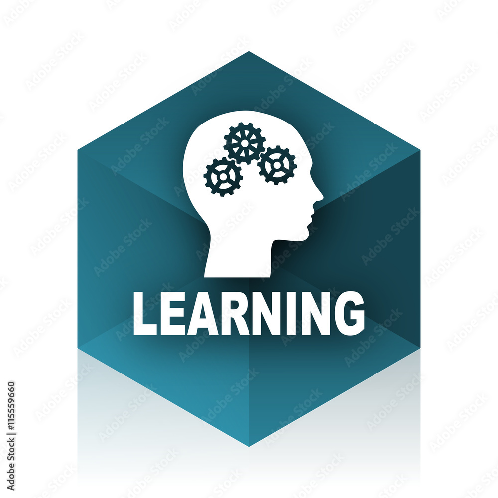 Poster learning blue cube icon, modern design web element