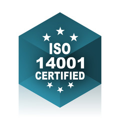 iso 14001 blue cube icon, modern design web element