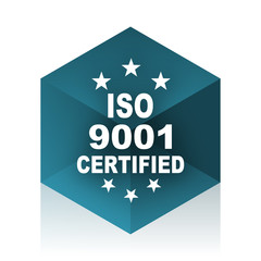 iso 9001 blue cube icon, modern design web element