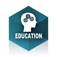 education blue cube icon, modern design web element