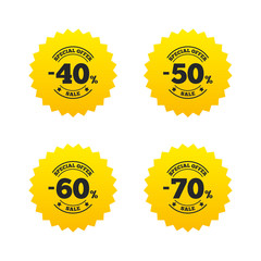 Sale discount icons. Special offer price signs.