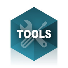 tools blue cube icon, modern design web element
