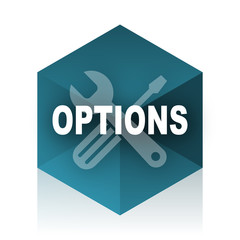 options blue cube icon, modern design web element