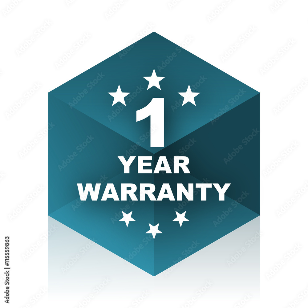 Poster warranty guarantee 1 year blue cube icon, modern design web element