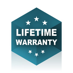 lifetime warranty blue cube icon, modern design web element