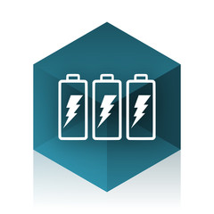 battery blue cube icon, modern design web element
