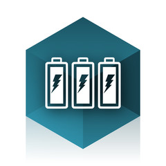 battery blue cube icon, modern design web element