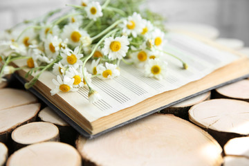 Obraz na płótnie Canvas Chamomile bouquet on wooden table