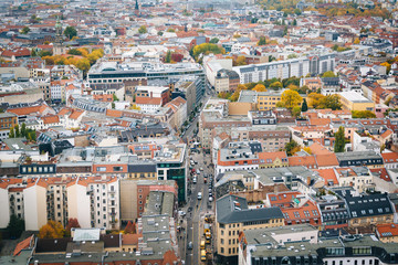 Aerial view of buildings and streets in Berlin, Germany.
