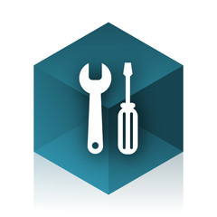 tool blue cube icon, modern design web element