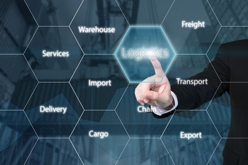 Business technology concept - Business man touching the logistic