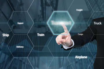 Fototapeta premium Business technology concept - Business man touching transport ic