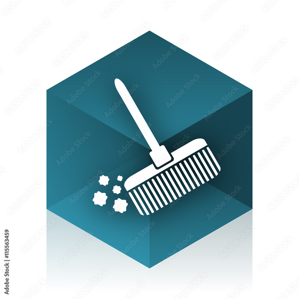 Poster broom blue cube icon, modern design web element