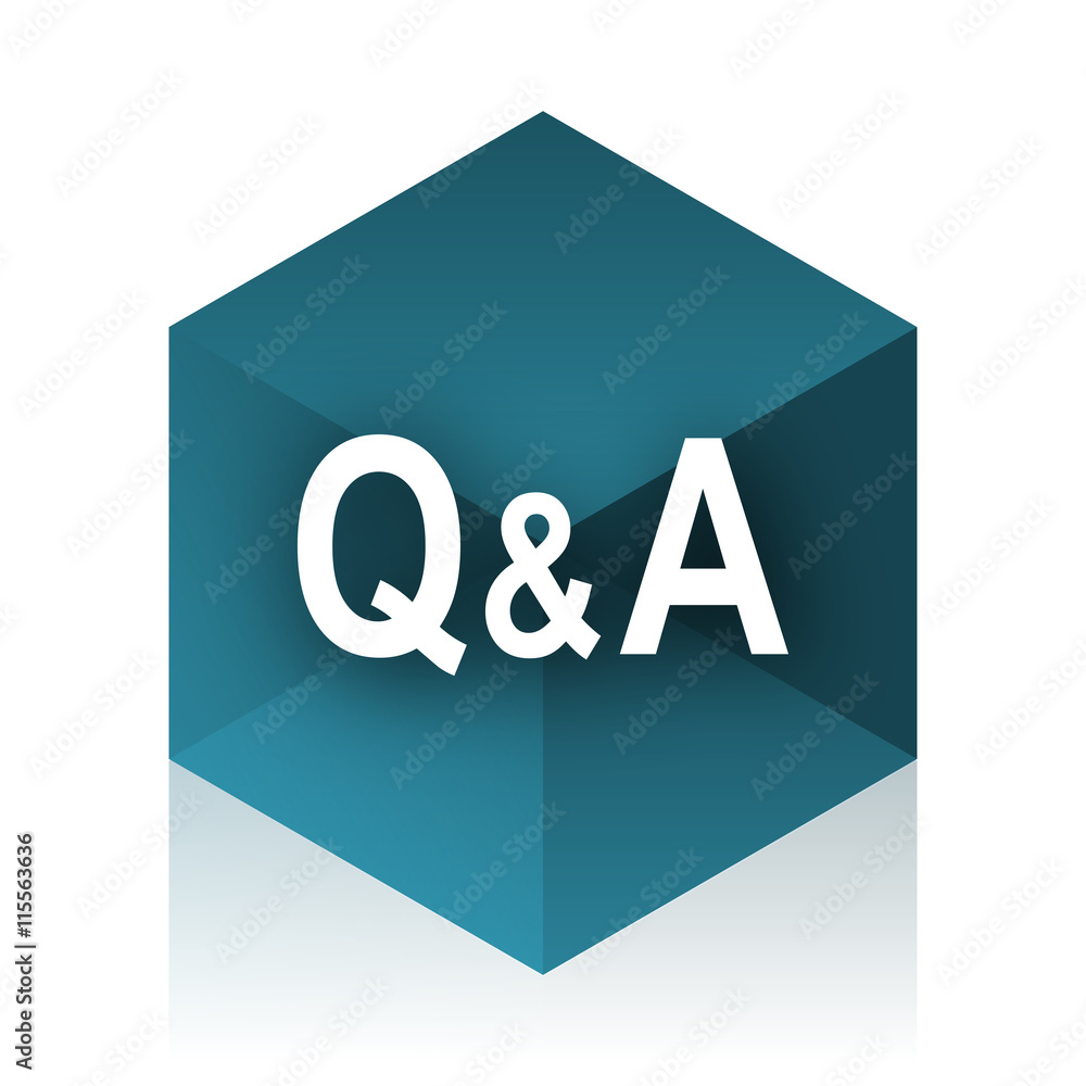 Poster question answer blue cube icon, modern design web element