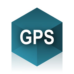 gps blue cube icon, modern design web element