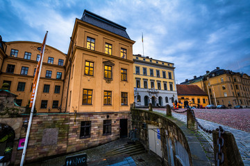 Fototapeta na wymiar Buildings on Slottsbacken, in Glama Stan, Stockholm, Sweden.