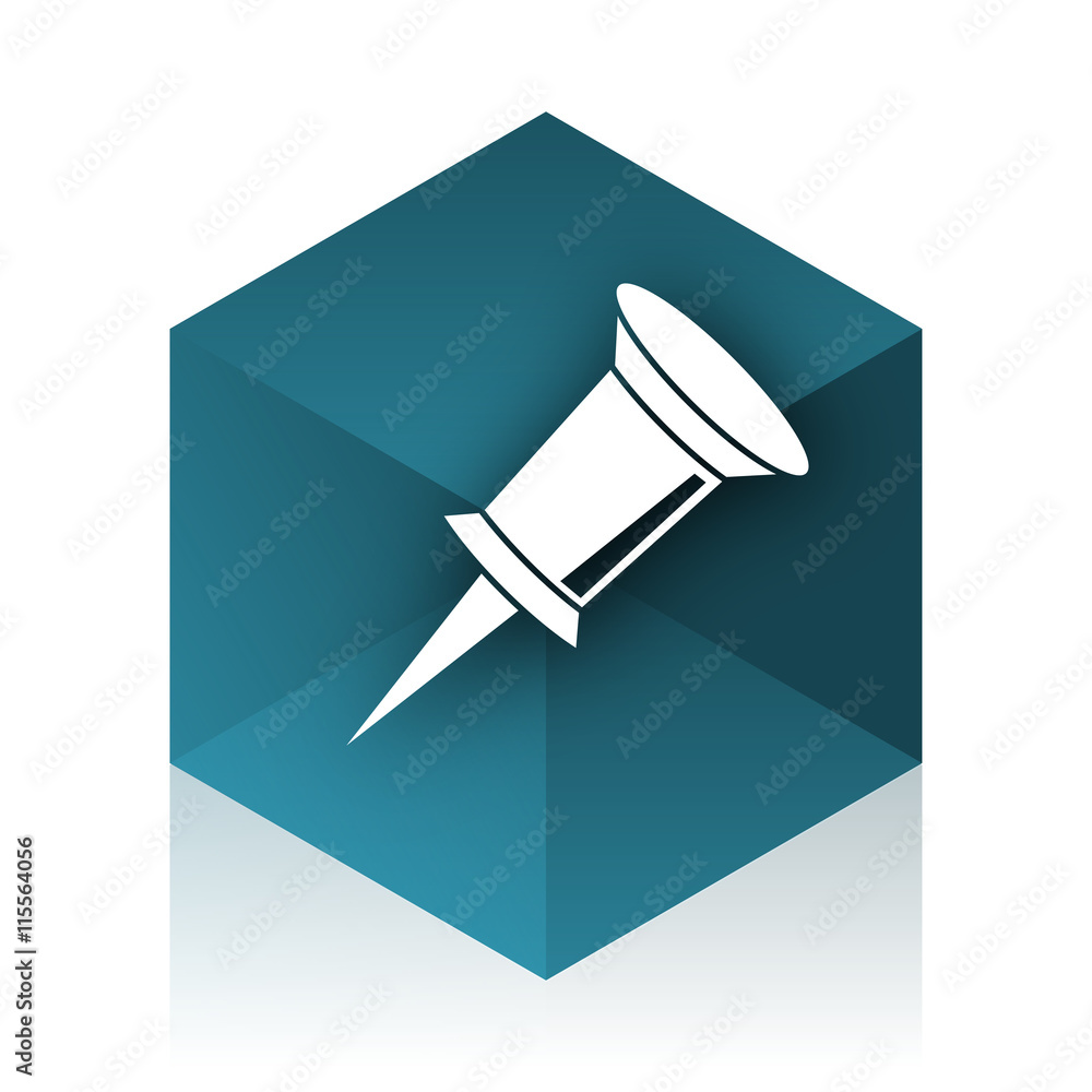 Poster pin blue cube icon, modern design web element