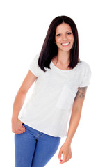 Obraz premium Young cool brunette woman in a studio shooting