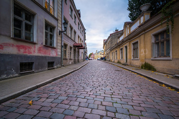 Cobblestone street and medieval architecture in the Old Town of