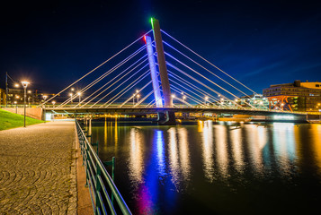 Crusell Bridge at night, over the Ruoholahti Canal, in Helsinki,