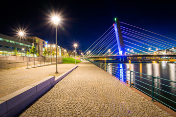 Crusell Bridge at night, over the Ruoholahti Canal, in Helsinki,