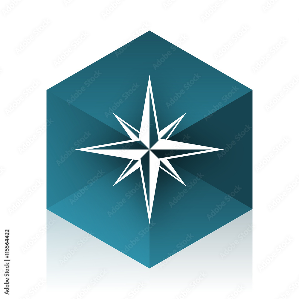 Poster compass blue cube icon, modern design web element