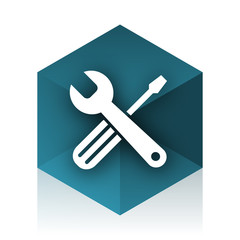 tools blue cube icon, modern design web element