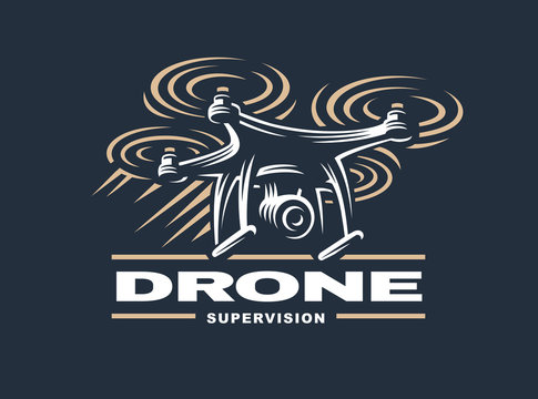 Drone quadrocopter logo design, dark background