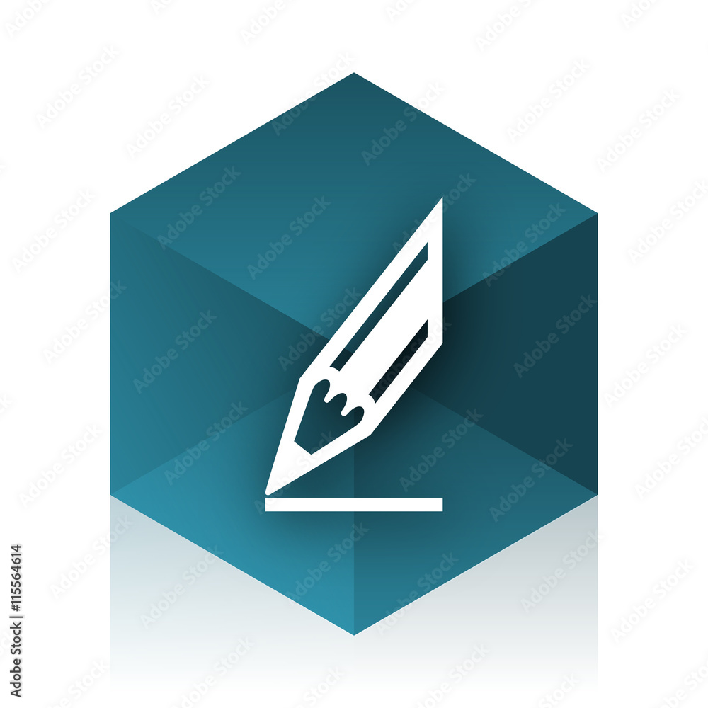 Poster pencil blue cube icon, modern design web element