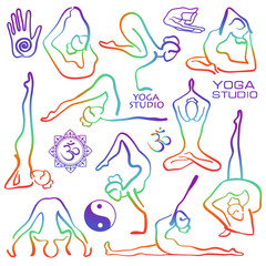Set Of Rainbow Female Yoga Poses.