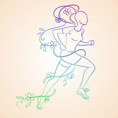 Isolated Running Woman Contour Silhouette.