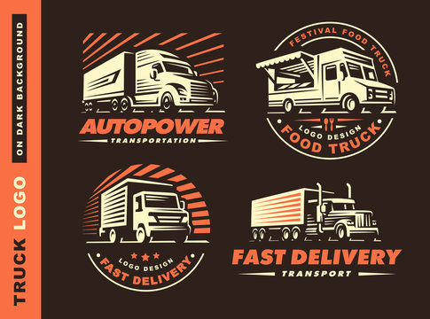 Set of four logo with truck and trailer