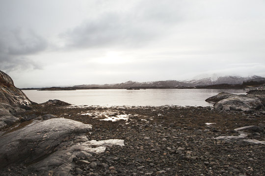 Sweden, Nordland, Salten, Saltstraumen, View of tidal strait