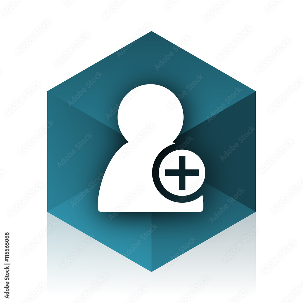 Poster add contact blue cube icon, modern design web element
