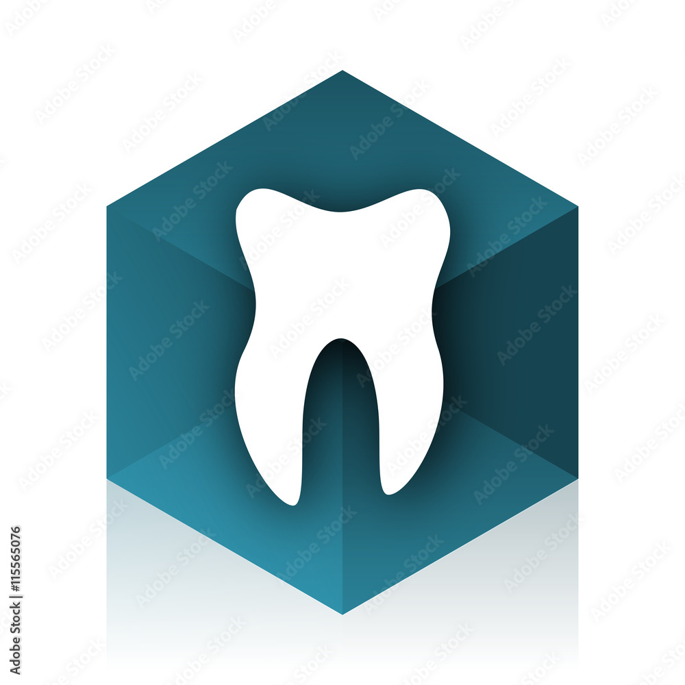 Poster tooth blue cube icon, modern design web element
