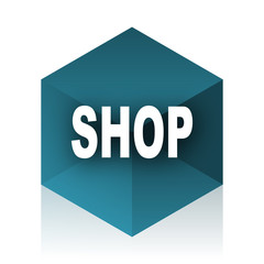 shop blue cube icon, modern design web element