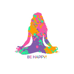 Colorful Yoga Lotus Pose Woman Silhouette.