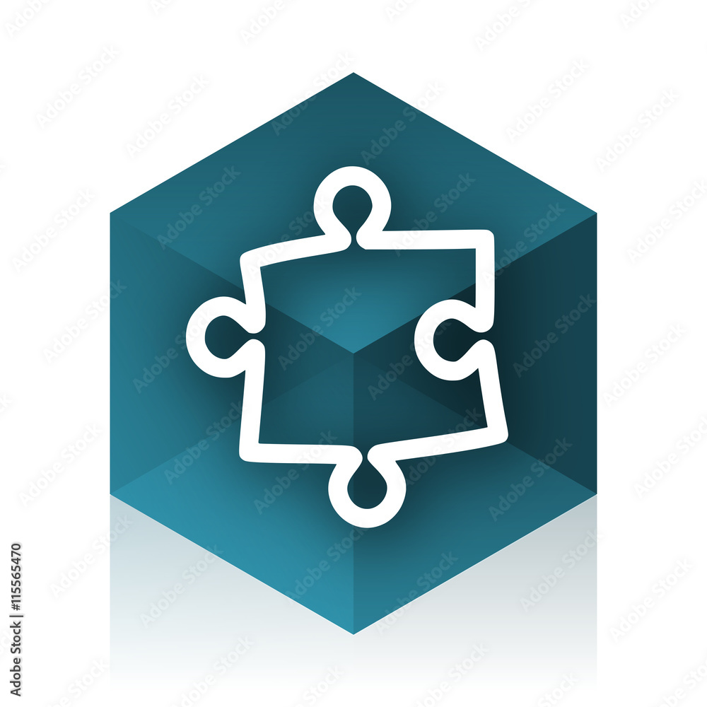 Poster puzzle blue cube icon, modern design web element