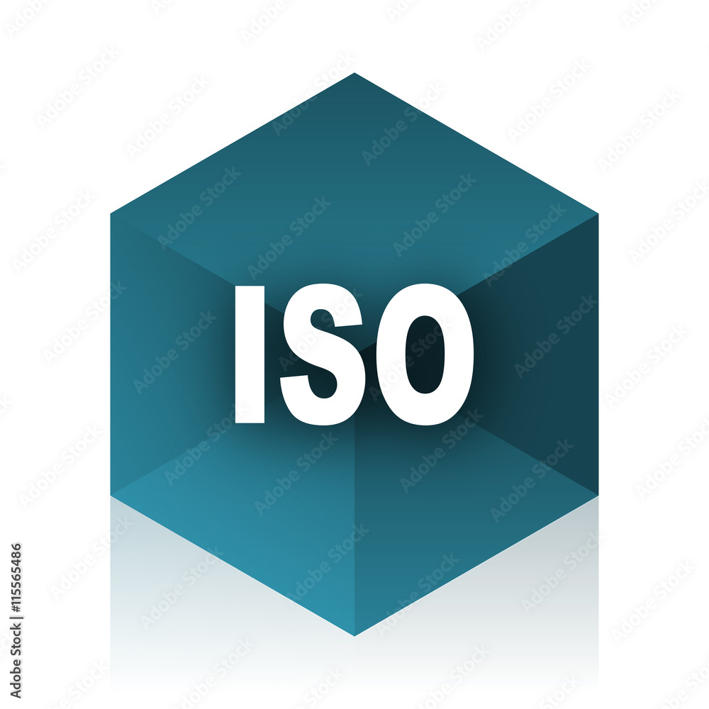 Poster iso blue cube icon, modern design web element